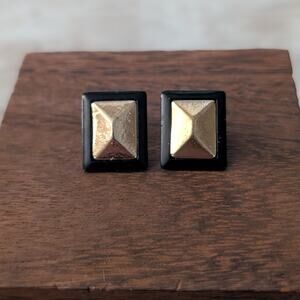 Vintage Stud Earrings Black & Gold Tone Rectangle Retro - Some Marks